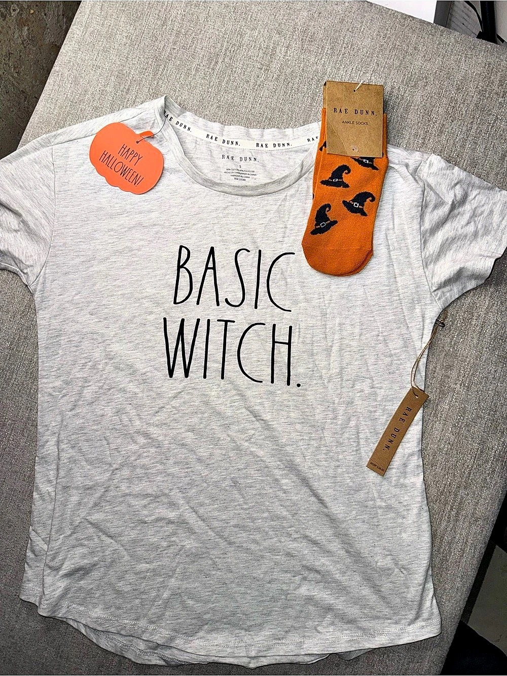 New with tags Rae Dunn Halloween “BASIC WITCH.” T-shirt + matching ankle socks b